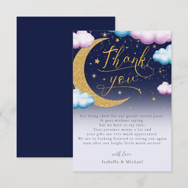 Over the Moon Gender Reveal Thank You (Front/Back)