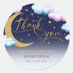 Over the Moon Gender Reveal Thank You Classic Round Sticker