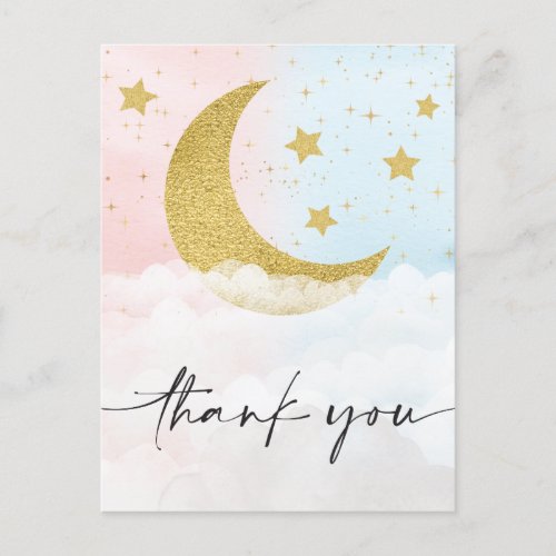 Over The Moon Gender Reveal Thank You Postcard