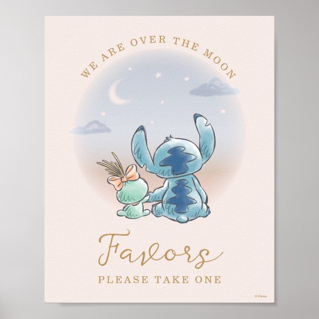 Over the Moon - Girl Baby Shower Favors Poster (Front)