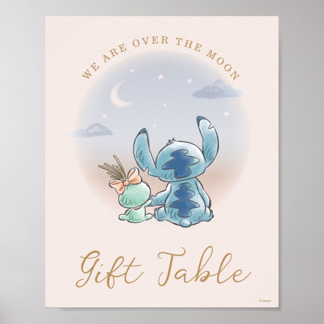 Over the Moon - Girl Baby Shower Gift Table Poster (Front)