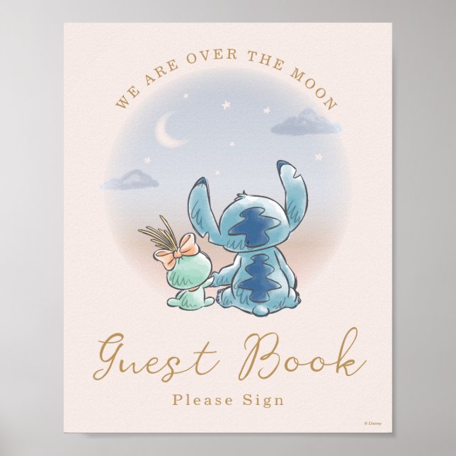 Over the Moon - Girl Baby Shower Guest Book (Front)