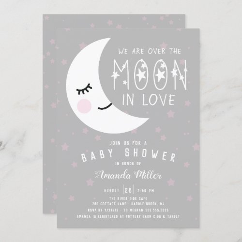 Over The Moon Girl Baby Shower Invitation