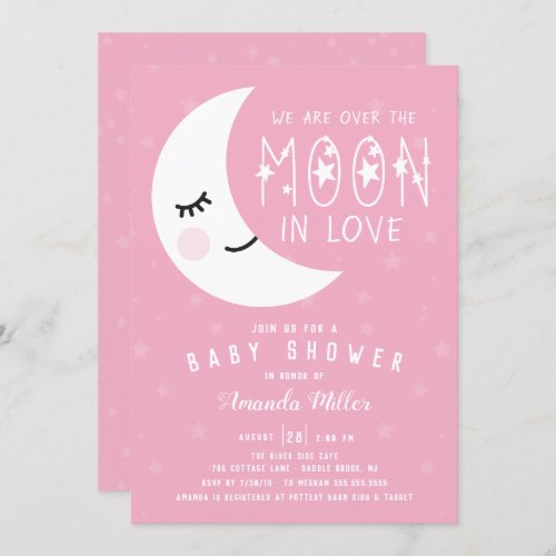 Over The Moon Girl Baby Shower Invitation