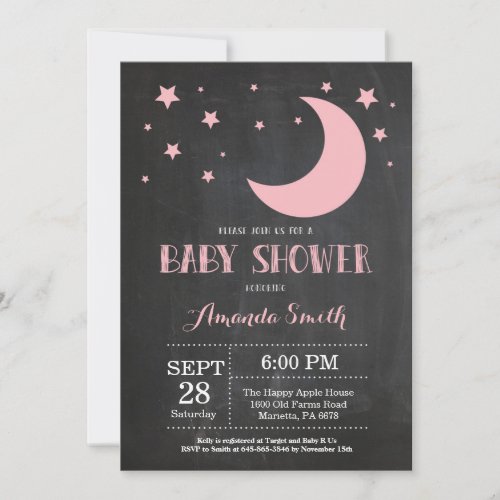 Over the Moon Girl Baby Shower Invitation Pink