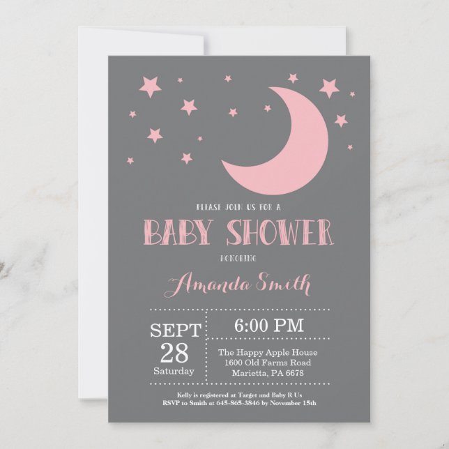 Over the Moon Girl Baby Shower Invitation Pink (Front)