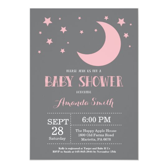 Over The Moon Girl Baby Shower Invitation Pink Zazzle Com