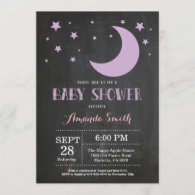 Over the Moon Girl Baby Shower Invitation Purple