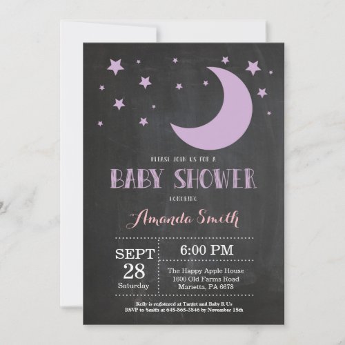 Over the Moon Girl Baby Shower Invitation Purple