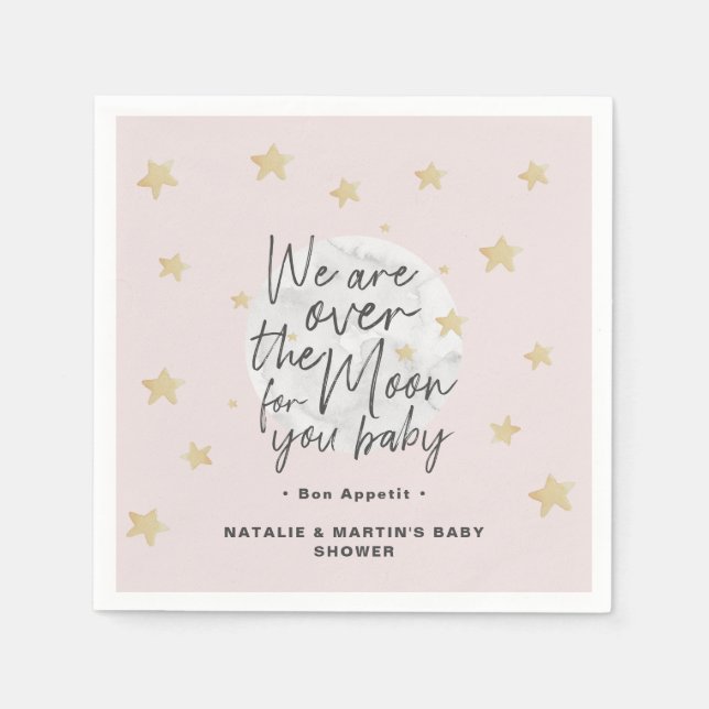 Over The Moon Girl Baby Shower Paper  Napkins (Front)