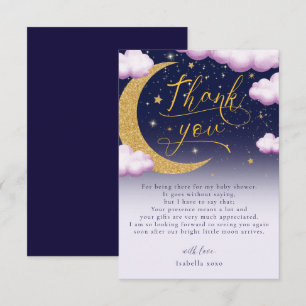 Over the Moon Girl Baby Shower Thank You Card