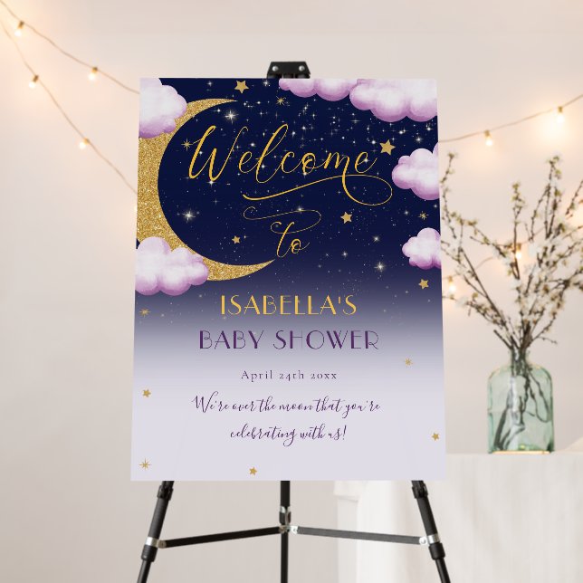 Over the Moon Girl Baby Shower Welcome Foam Board (In Situ (Stand))