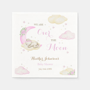 Over The Moon Girl Bear Baby Shower Napkins