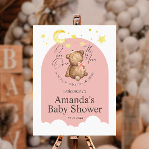 Over The Moon Girl Teddy Bear Welcome Sign