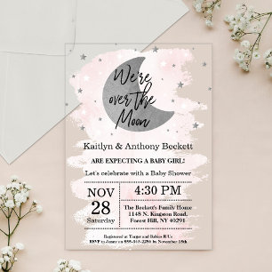 Over The Moon Girls Baby Shower Acrylic Invitations