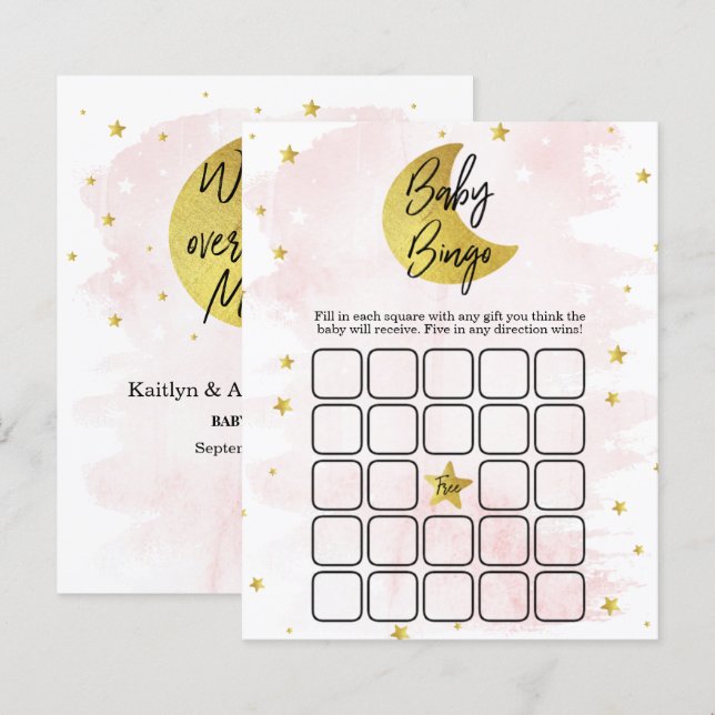 Over The Moon | Girls Baby Shower Bingo (Front/Back)