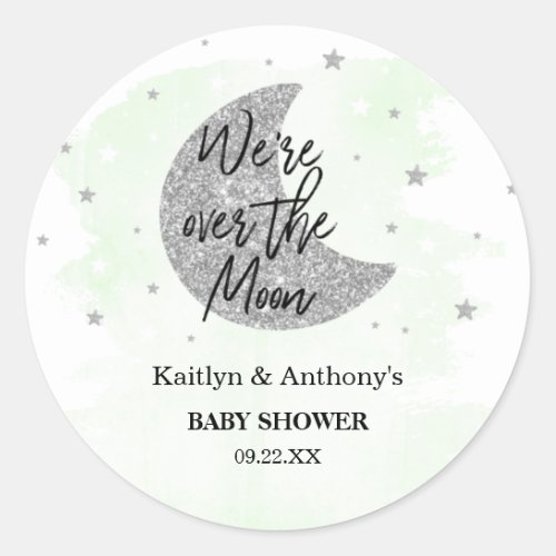 Over The Moon  Girls Baby Shower Classic Round St Classic Round Sticker