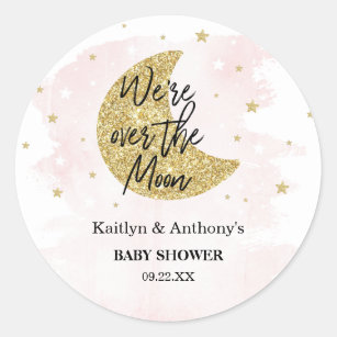 Over The Moon   Girls Baby Shower Classic Round St Classic Round Sticker