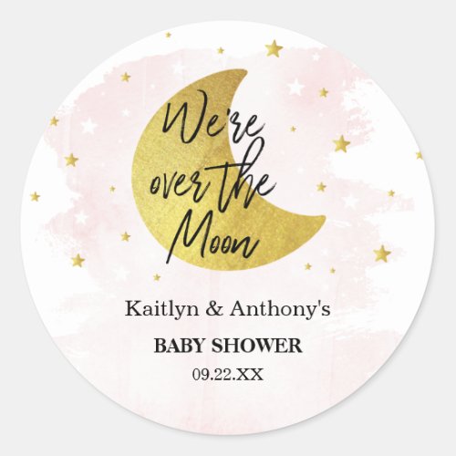 Over The Moon  Girls Baby Shower Classic Round Sticker