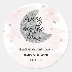 Over The Moon Girls Baby Shower Classic Round Sticker