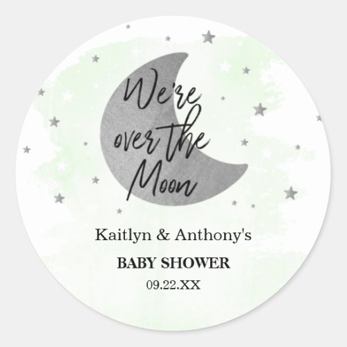 Over The Moon  Girls Baby Shower Classic Round Sticker