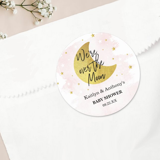 Over The Moon | Girls Baby Shower Classic Round Sticker (Creator Uploaded)