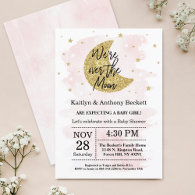 Over The Moon | Girls Baby Shower Invitation