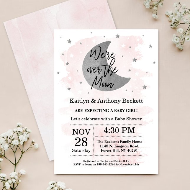 Over The Moon | Girls Baby Shower Invitation (Creator Uploaded)