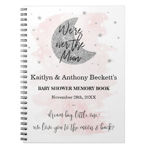 Over The Moon  Girls Baby Shower Memory Book