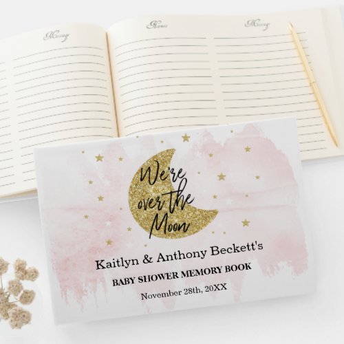 Over The Moon  Girls Baby Shower Memory Guest Book