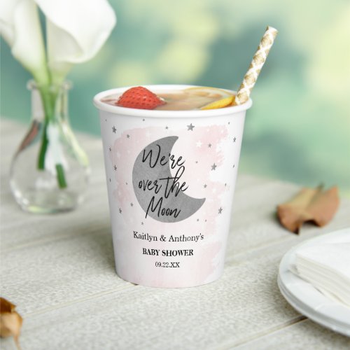 Over The Moon  Girls Baby Shower Paper Cups