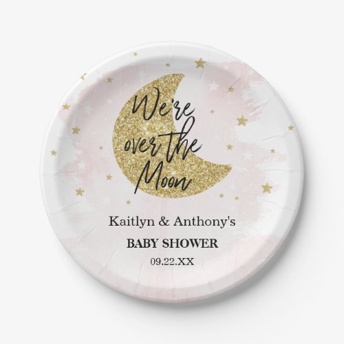 Over The Moon  Girls Baby Shower Paper Plate