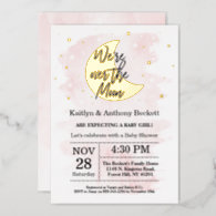 Over The Moon | Girls Baby Shower Real Foil Invitation