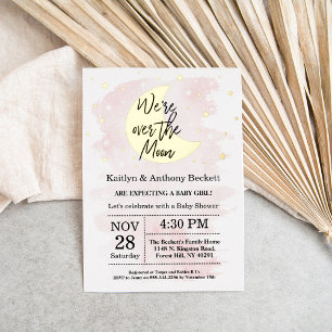 Over The Moon   Girls Baby Shower Real Foil Invitation