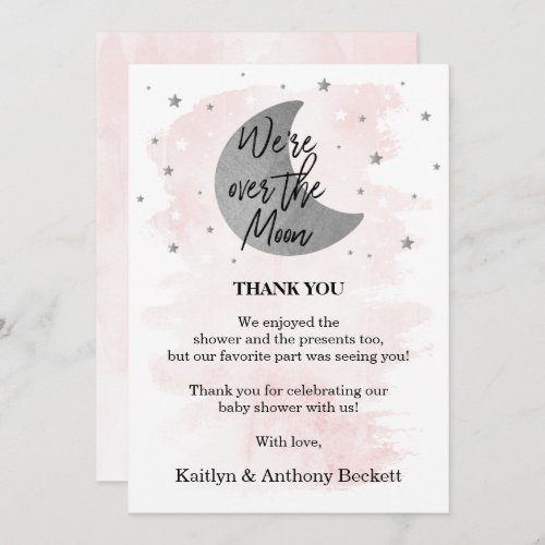 Over The Moon  Girls Baby Shower Thank You Card