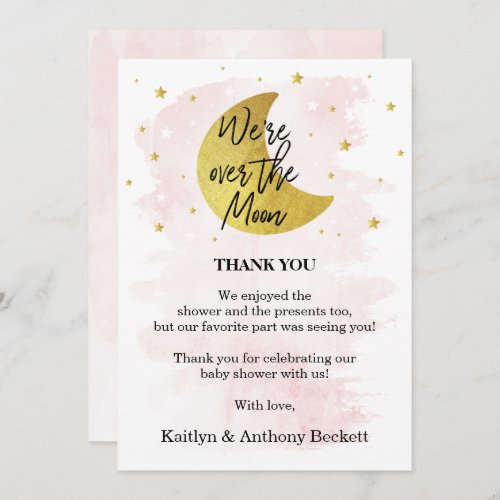 Over The Moon  Girls Baby Shower Thank You Card