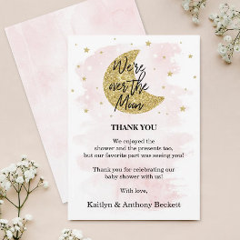 Over The Moon Girls Baby Shower Thank You Card