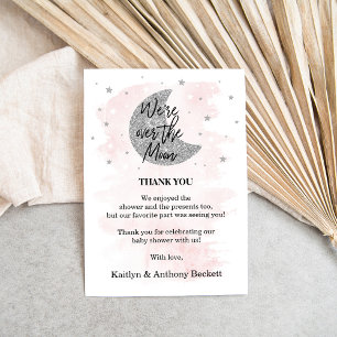 Over The Moon Girls Baby Shower Thank You Card