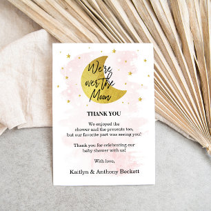 Over The Moon Girls Baby Shower Thank You Card