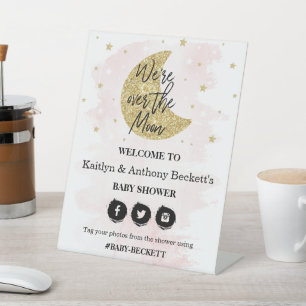 Over The Moon Girls Baby Shower Welcome Pedestal Sign