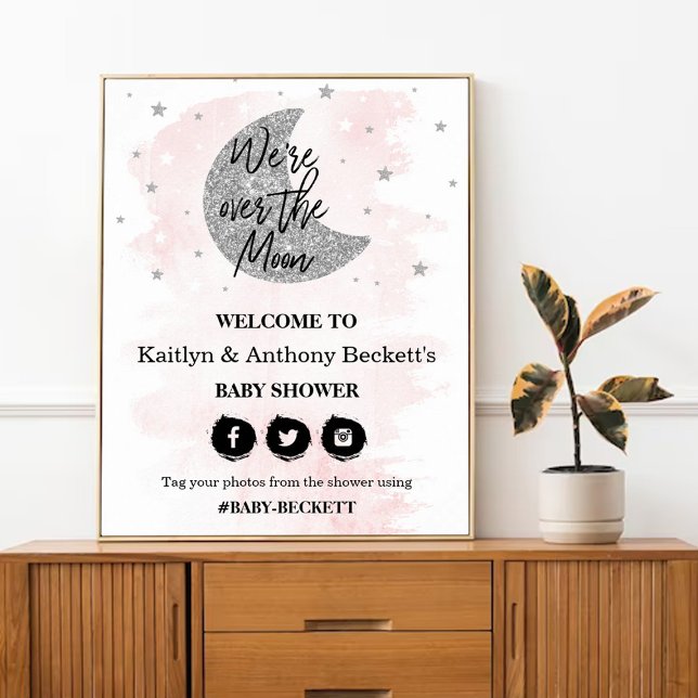 Over The Moon | Girls Baby Shower Welcome Sign (Creator Uploaded)