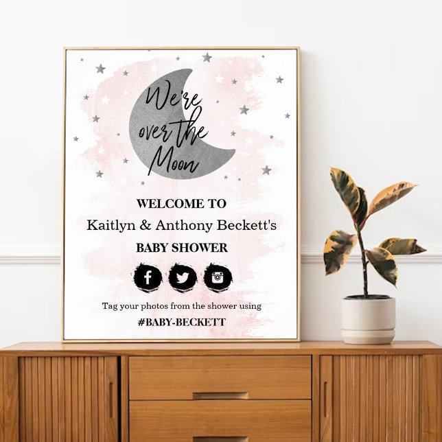 Over The Moon | Girls Baby Shower Welcome Sign (Creator Uploaded)