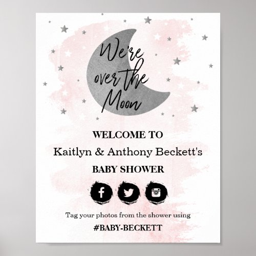 Over The Moon  Girls Baby Shower Welcome Sign