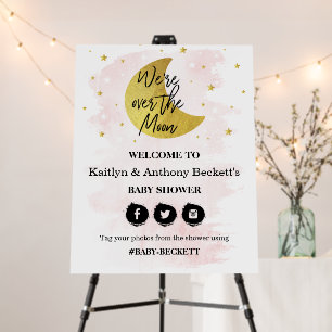 Over The Moon Girls Baby Shower Welcome Sign
