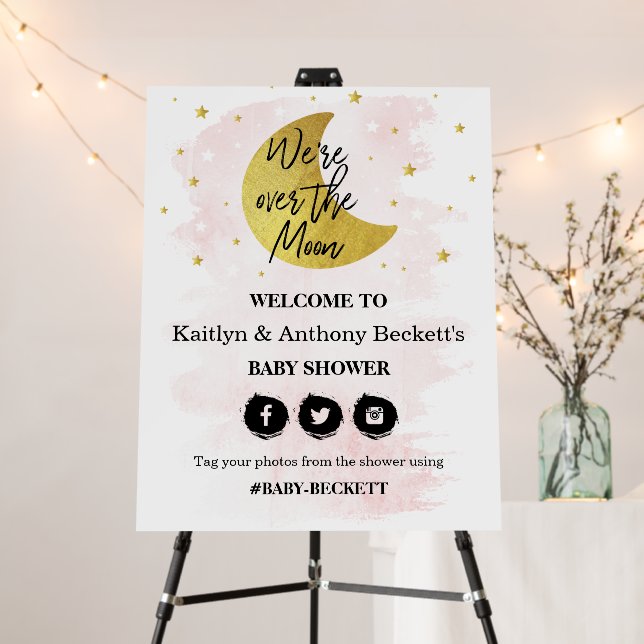 Over The Moon | Girls Baby Shower Welcome Sign (In Situ (Stand))