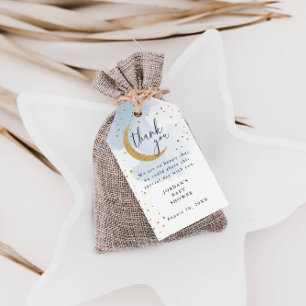 Over the Moon Glitter, Blue Thank You Baby Shower Gift Tags