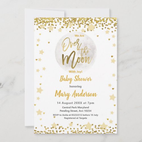 Over The Moon Gold Baby Shower Invitation