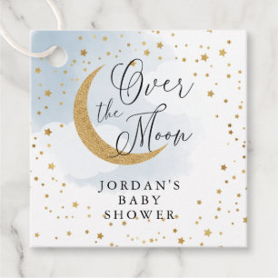 Over the Moon Gold & Blue Baby Shower Hanging Favor Tags