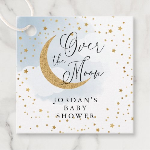 Over the Moon Gold  Blue Baby Shower Hanging Favor Tags