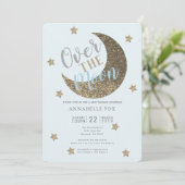 Over the Moon Gold Blue Baby Shower Invitation (Standing Front)